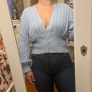 Aritzia Wilfred Blue Plunge Front Cardigan